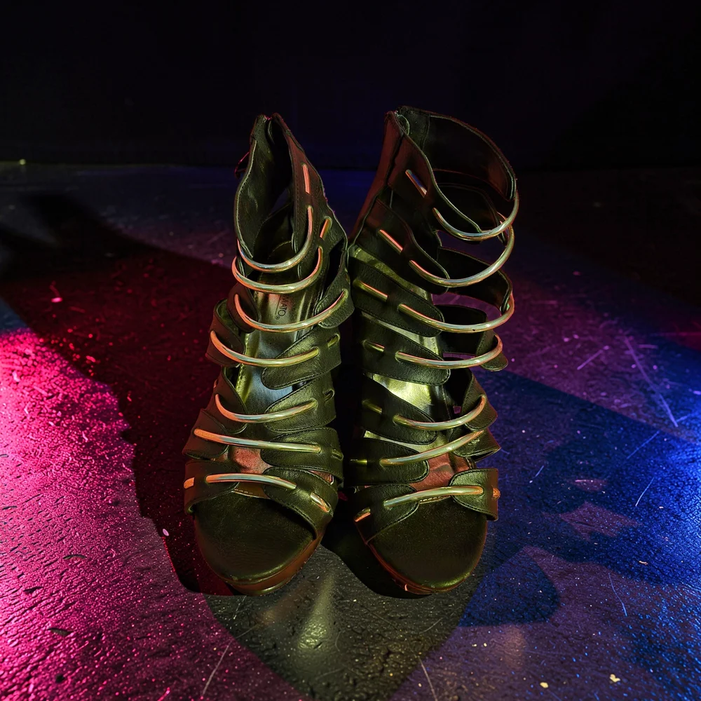 Hot Tomato BLACK Strappy Wedge Sandals with SILVER Accents - Picture 2 of 5